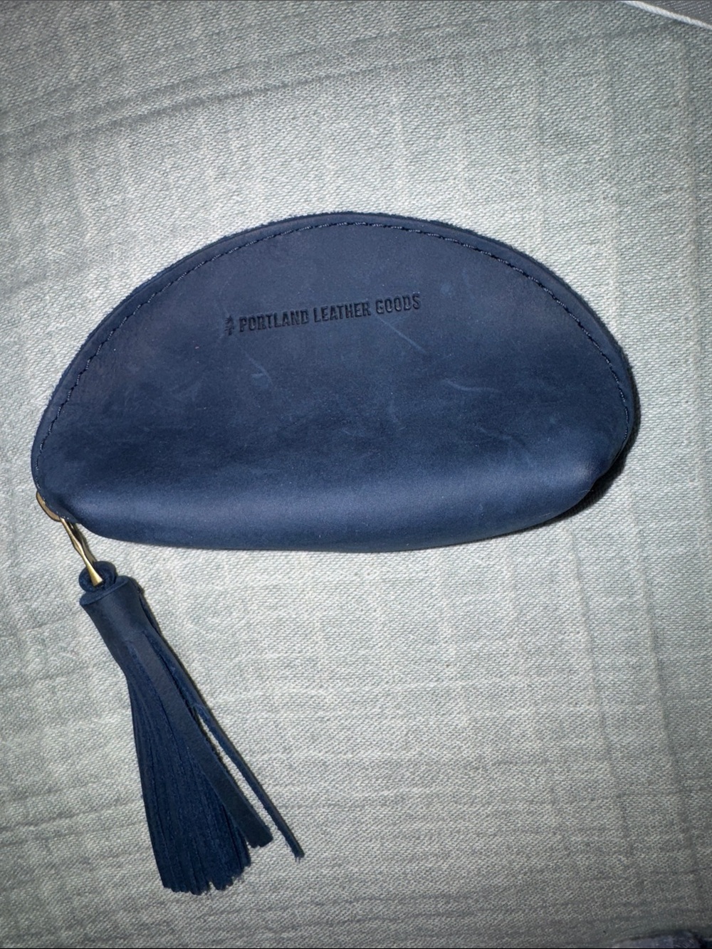 Portland Leather Navy Leather Tassel Cosmetic Pouch